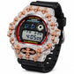 Iced out moissanite G-Shock DW-6900 watch with rose cross bezel and black band – custom bust down G-Shock 6900