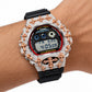 Iced out moissanite G-Shock DW-6900 watch with rose cross bezel and black band – fully iced moissanite case