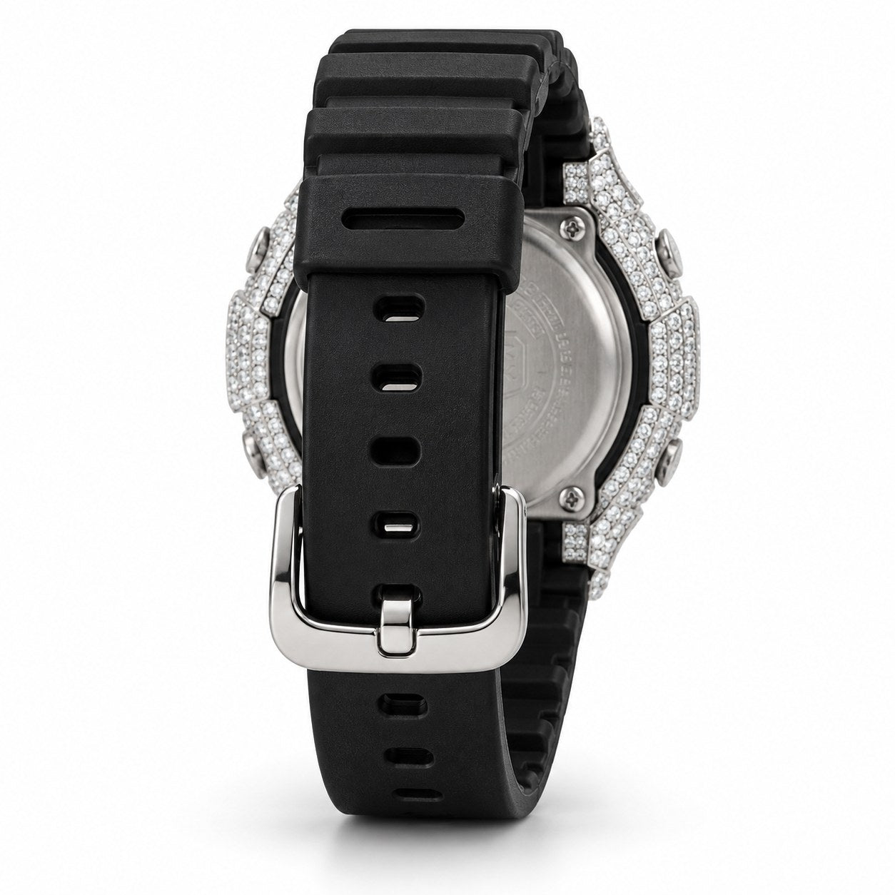 Iced out moissanite G-Shock GA-2100 watch with black band and blue dial – custom iced G-Shock