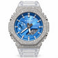 Iced out moissanite G-Shock GA-2100 watch with blue dial and clear band – men's hip hop iced out watch