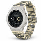 Iced out moissanite G-Shock GA-2100 watch with black dial and cream camo band – bust down G-Shock