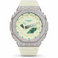 Iced out moissanite G-Shock GA-2100 watch with cream white dial and band – custom bust down CasiOak