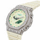 Iced out moissanite G-Shock GA-2100 watch with cream white dial and band – fully iced moissanite case and bezel
