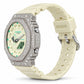 Iced out moissanite G-Shock GA-2100 watch with cream white dial and band – custom iced G-Shock