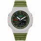 Iced out moissanite G-Shock GA-2100 watch with olive green dial and band – fully iced moissanite case and bezel