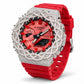 Iced out moissanite G-Shock GA-2100 watch with red dial and barbed wire bezel – custom bust down CasiOak