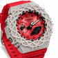 Iced out moissanite G-Shock GA-2100 watch with red dial and barbed wire bezel – fully iced moissanite case and bezel