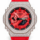 Iced out moissanite G-Shock GA-2100 watch with red dial and red band – front view