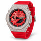 Iced out moissanite G-Shock GA-2100 watch with red dial and red band – custom bust down CasiOak
