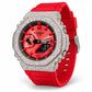 Iced out moissanite G-Shock GA-2100 watch with red dial and red band – fully iced moissanite case and bezel