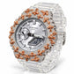 Iced out moissanite G-Shock GA-2100 watch with rose cross bezel and clear band – custom bust down CasiOak