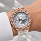 Iced out moissanite G-Shock GA-2100 watch with rose cross bezel and clear band – custom iced G-Shock