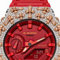 Iced out moissanite G-Shock GA-2100 watch with rose cross bezel and red dial – custom bust down CasiOak