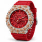 Iced out moissanite G-Shock GA-2100 watch with rose cross bezel and red dial – men's hip hop iced out watch