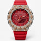 Iced out moissanite G-Shock GA-2100 watch with rose cross bezel and red dial – custom iced G-Shock