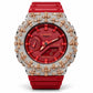Iced out moissanite G-Shock GA-2100 watch with rose cross bezel and red dial – hip hop moissanite watch