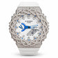 Iced out moissanite G-Shock GA-2100 watch with white dial and barbed wire bezel – custom bust down CasiOak