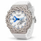 Iced out moissanite G-Shock GA-2100 watch with white dial and barbed wire bezel – front view