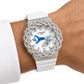 Iced out moissanite G-Shock GA-2100 watch with white dial and barbed wire bezel – custom iced G-Shock