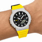 Iced out moissanite G-Shock GA-2100 watch with black dial and yellow band – custom bust down CasiOak