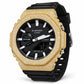 Iced out moissanite G-Shock GA-2100 watch with yellow iced bezel and black dial – front view
