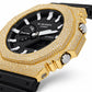 Iced out moissanite G-Shock GA-2100 watch with yellow iced bezel and black dial – fully iced moissanite case and bezel