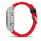 Iced out G-Shock watch with red band and black dial - angle