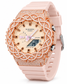 Iced out rose gold G-Shock watch with blush pink band - side view