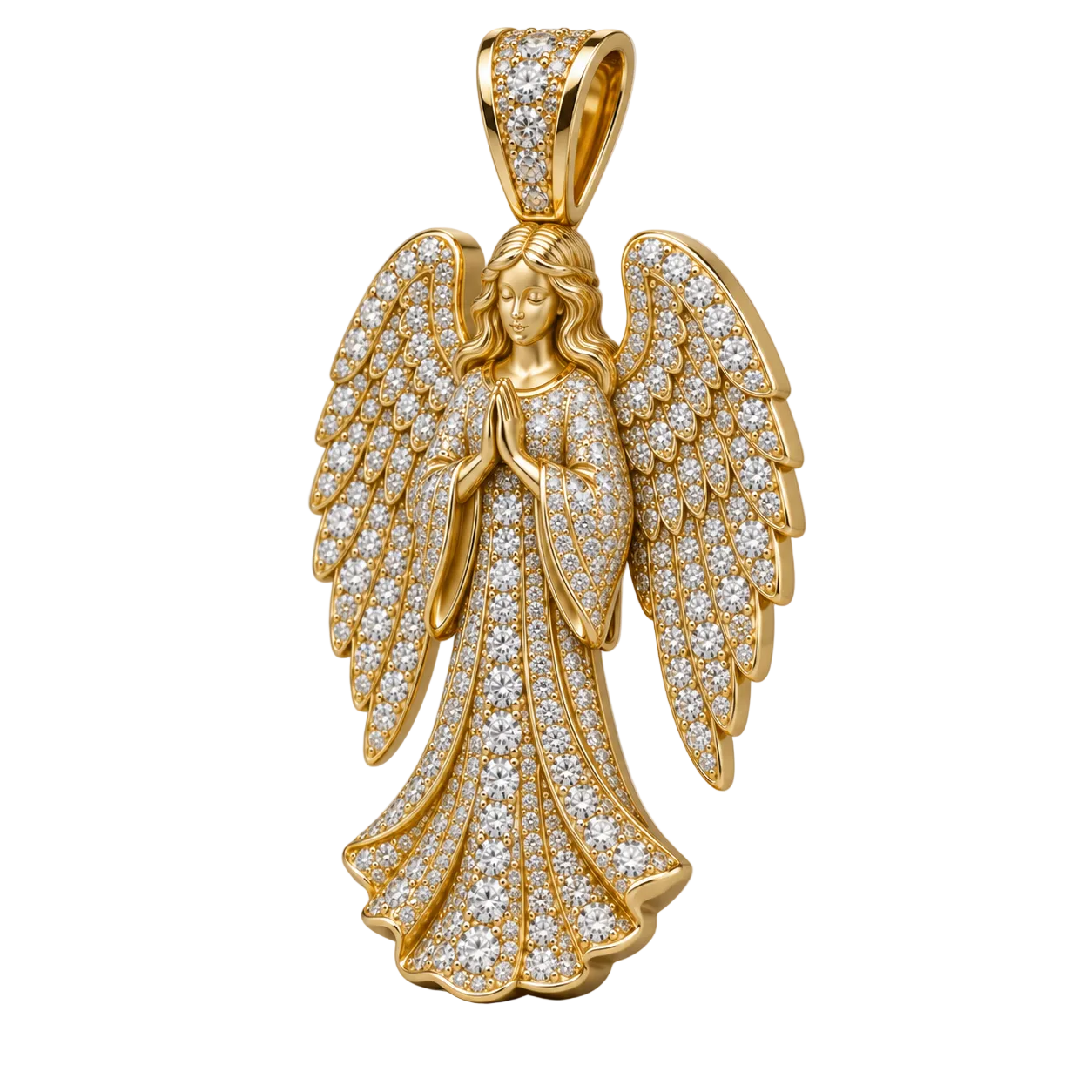 Custom gold and diamond Angel pendant front view
