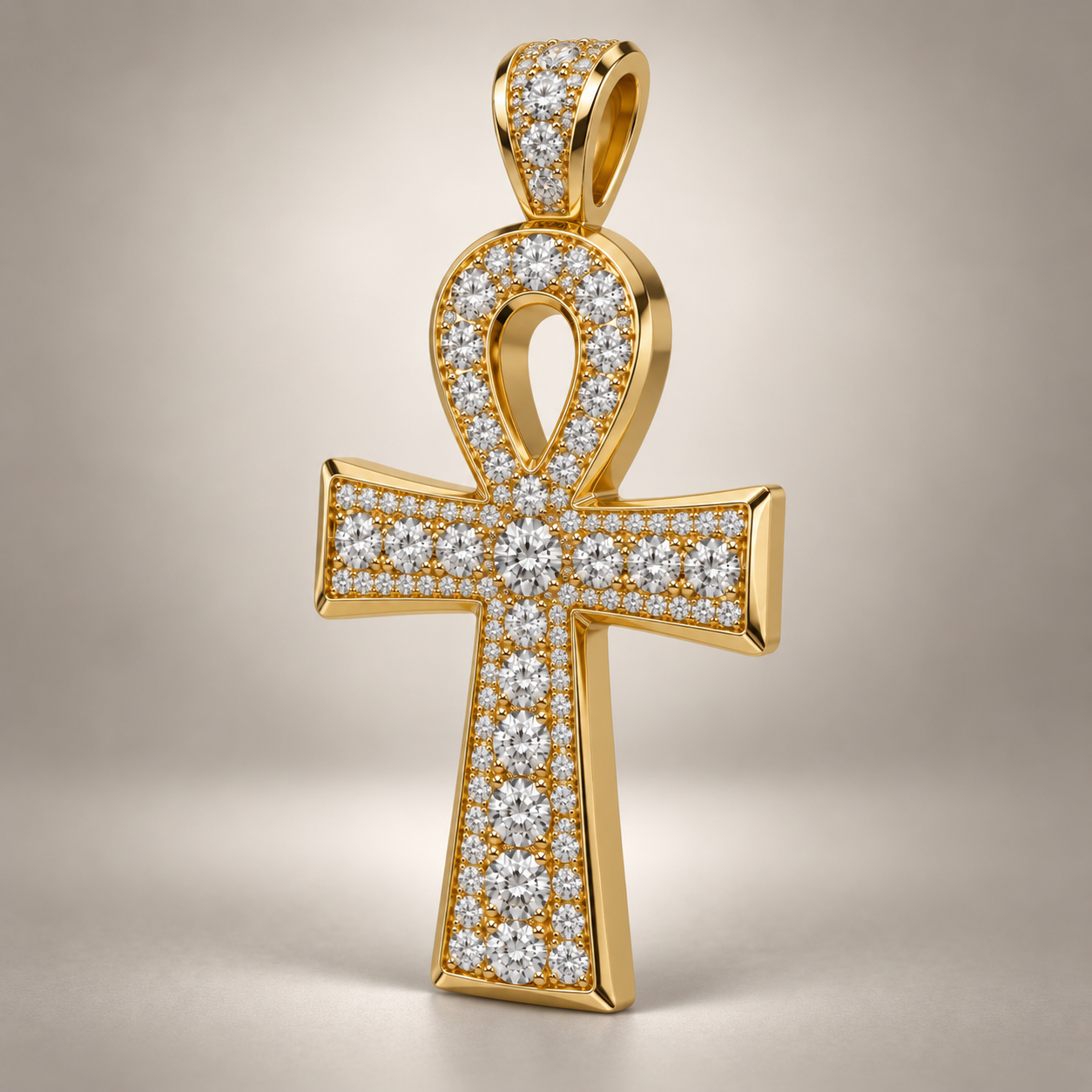 Custom gold and diamond Ankh pendant front view