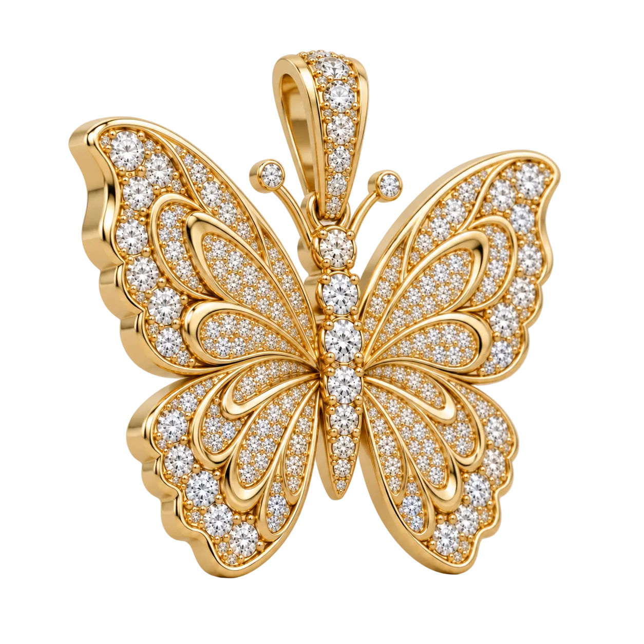 Custom gold and diamond Butterfly pendant front view