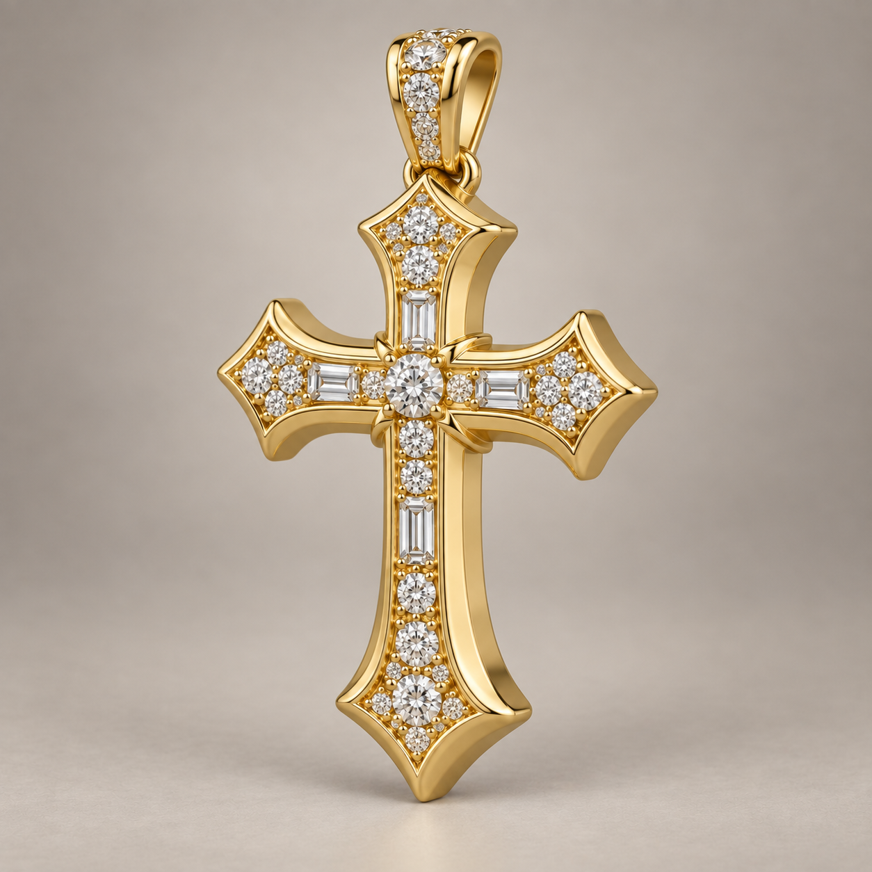 Custom gold and diamond Cross pendant front view