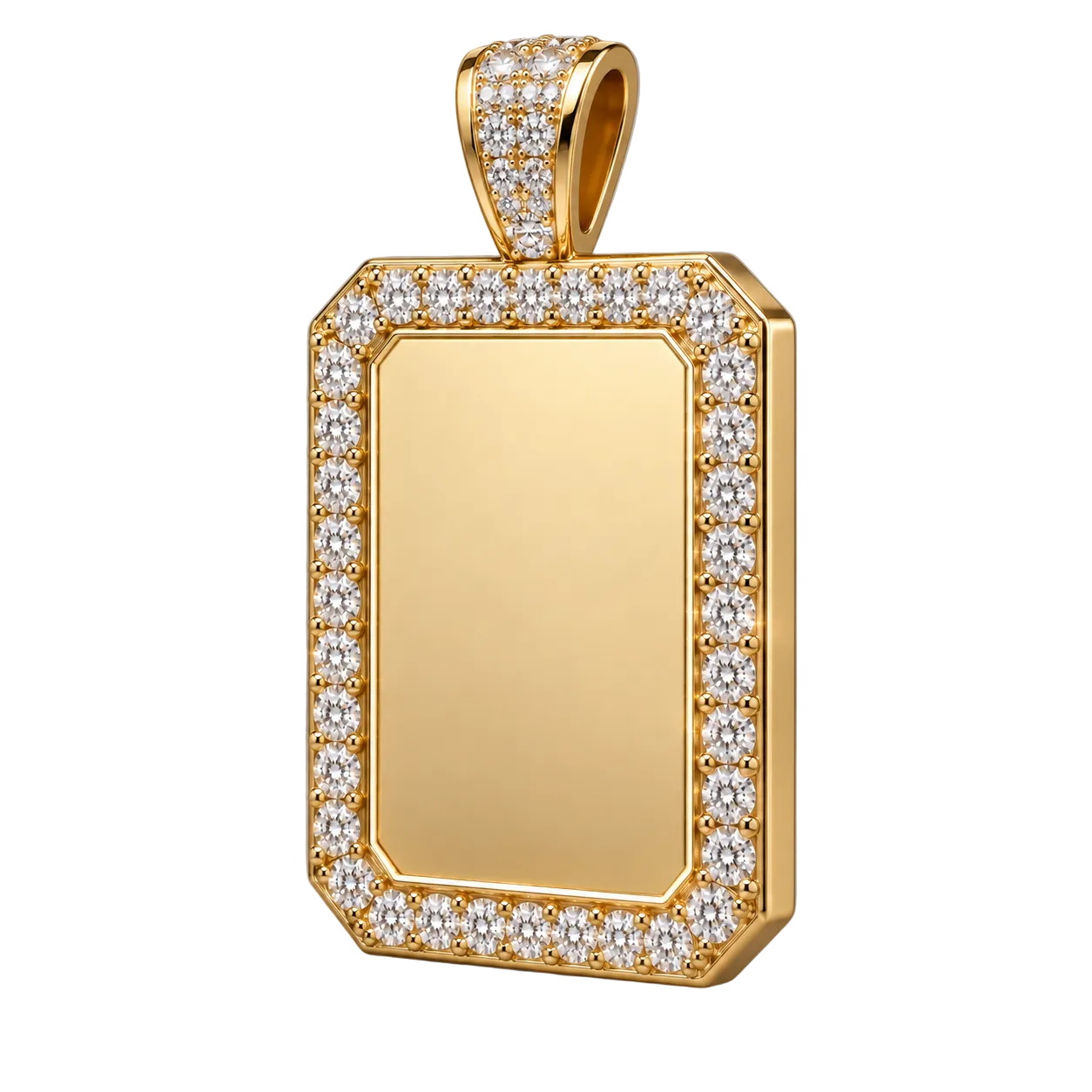 Custom gold and diamond Dog Tag pendant front view
