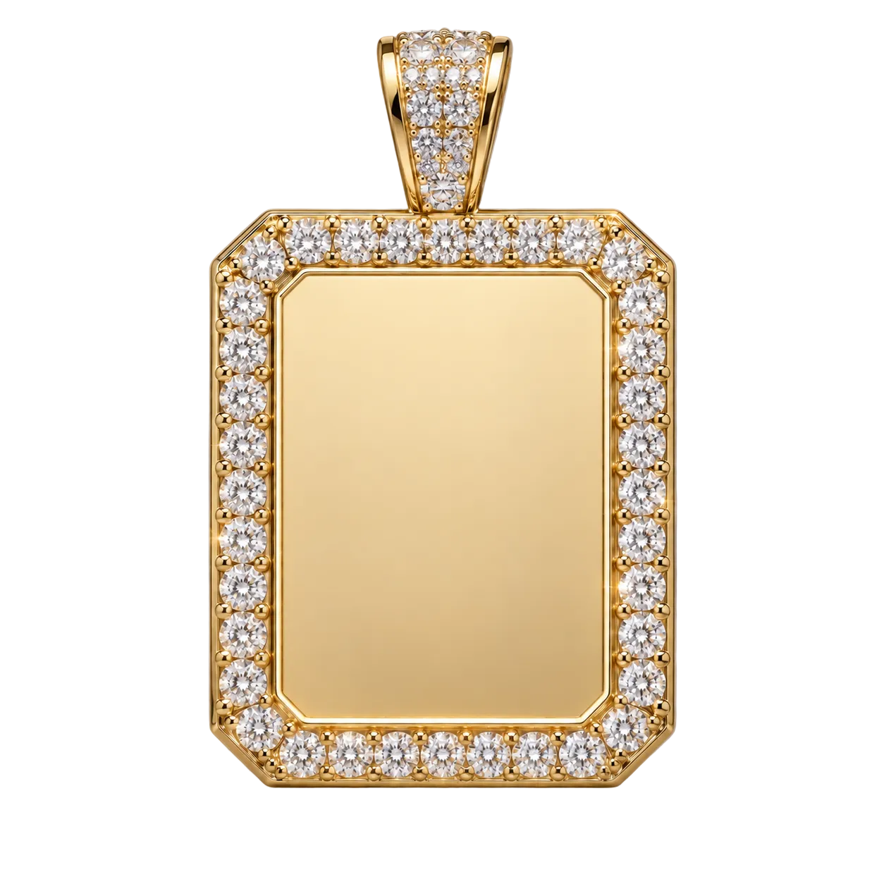 Custom gold and diamond Dog Tag pendant detail view