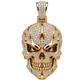 Custom gold and diamond Fire Skull pendant close up