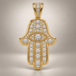 Custom gold and diamond Hamsa pendant detail view