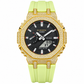 Iced Out Moissanite G-Shock Watch – Yellow Gold Bezel, Lime Green Band – Front view
