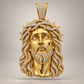 Custom gold and diamond Jesus head pendant detail view