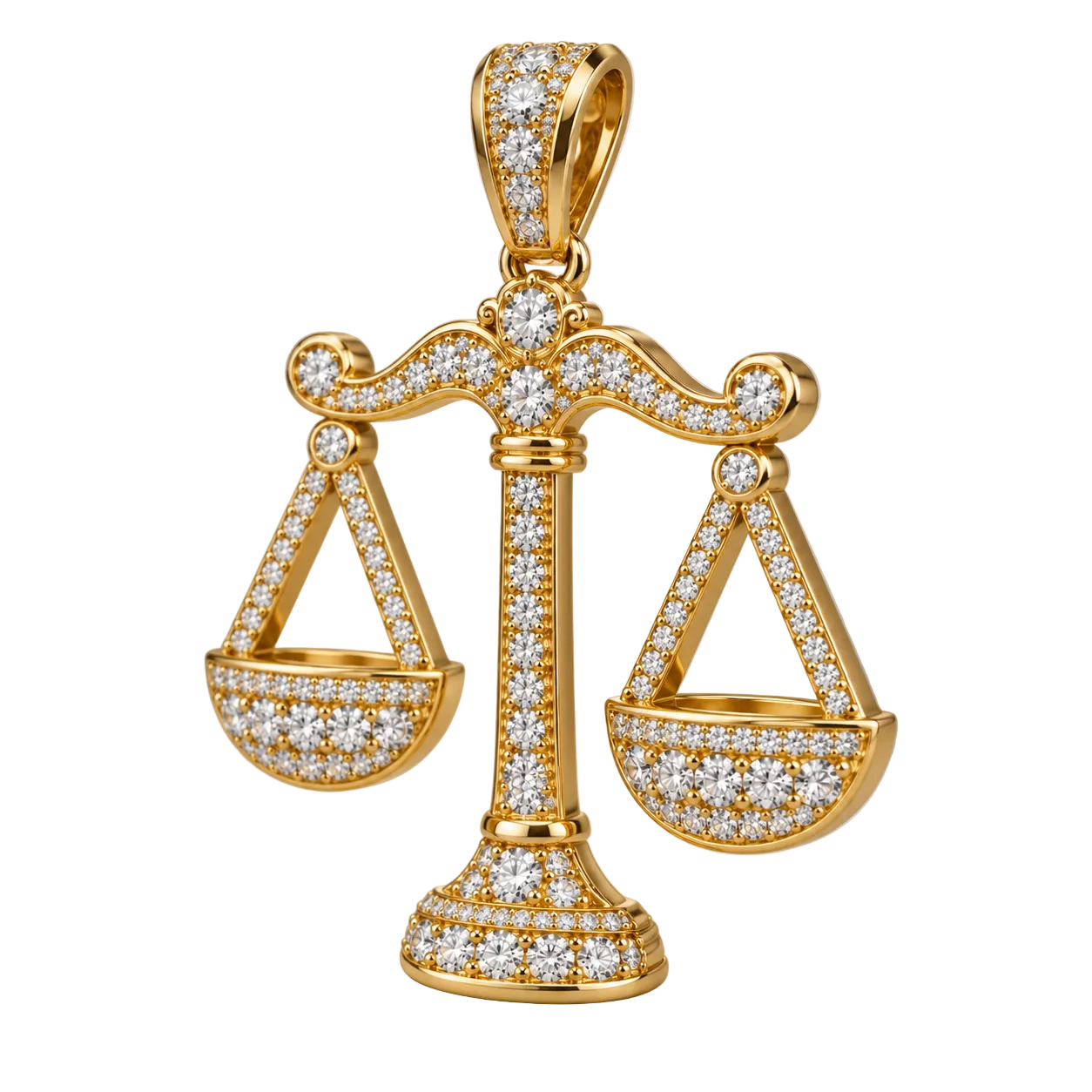Custom gold and diamond Libra Scales pendant front view