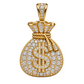 Custom gold and diamond Money Bag pendant detail view