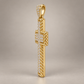 Custom gold and diamond Rope Bezel Cross pendant side profile
