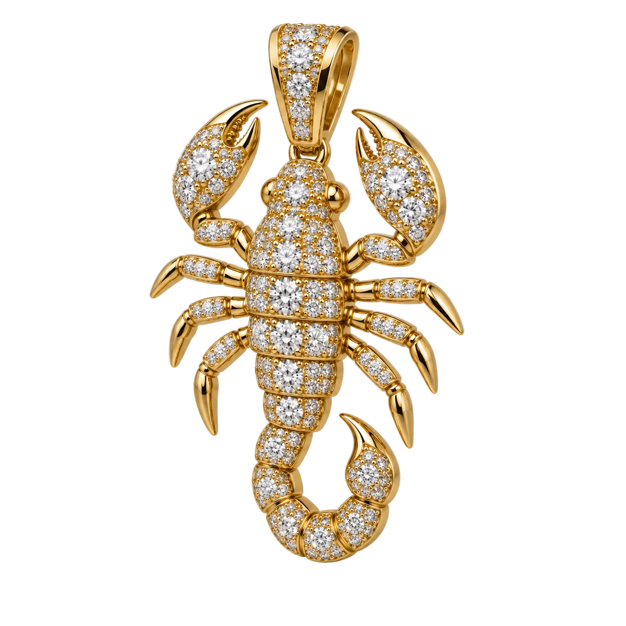 Custom gold and diamond Scorpion pendant front view