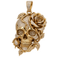 Custom gold and diamond Skull and Rose pendant front view