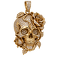 Custom gold and diamond Skull and Rose pendant detail view