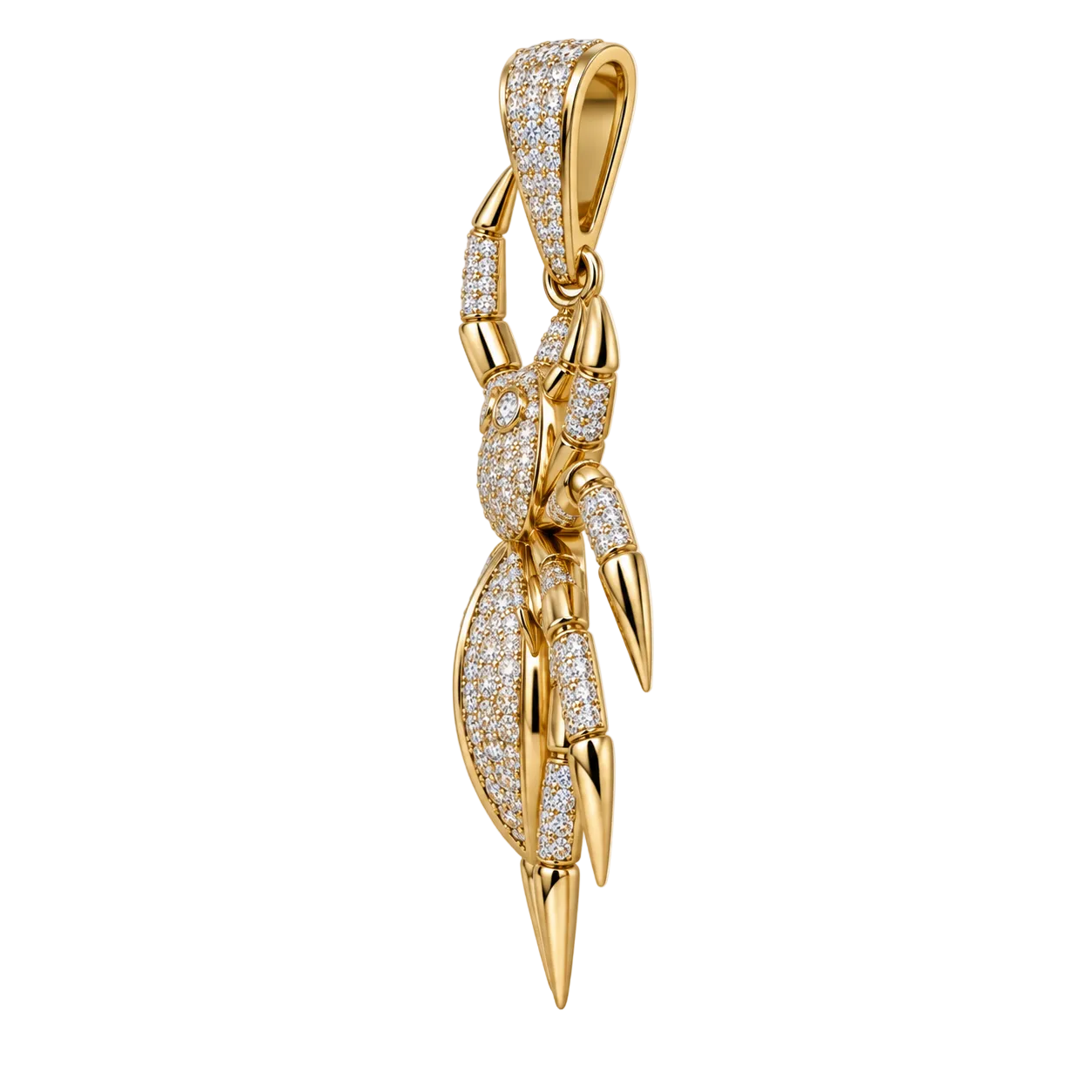 Custom gold and diamond Spider pendant side profile