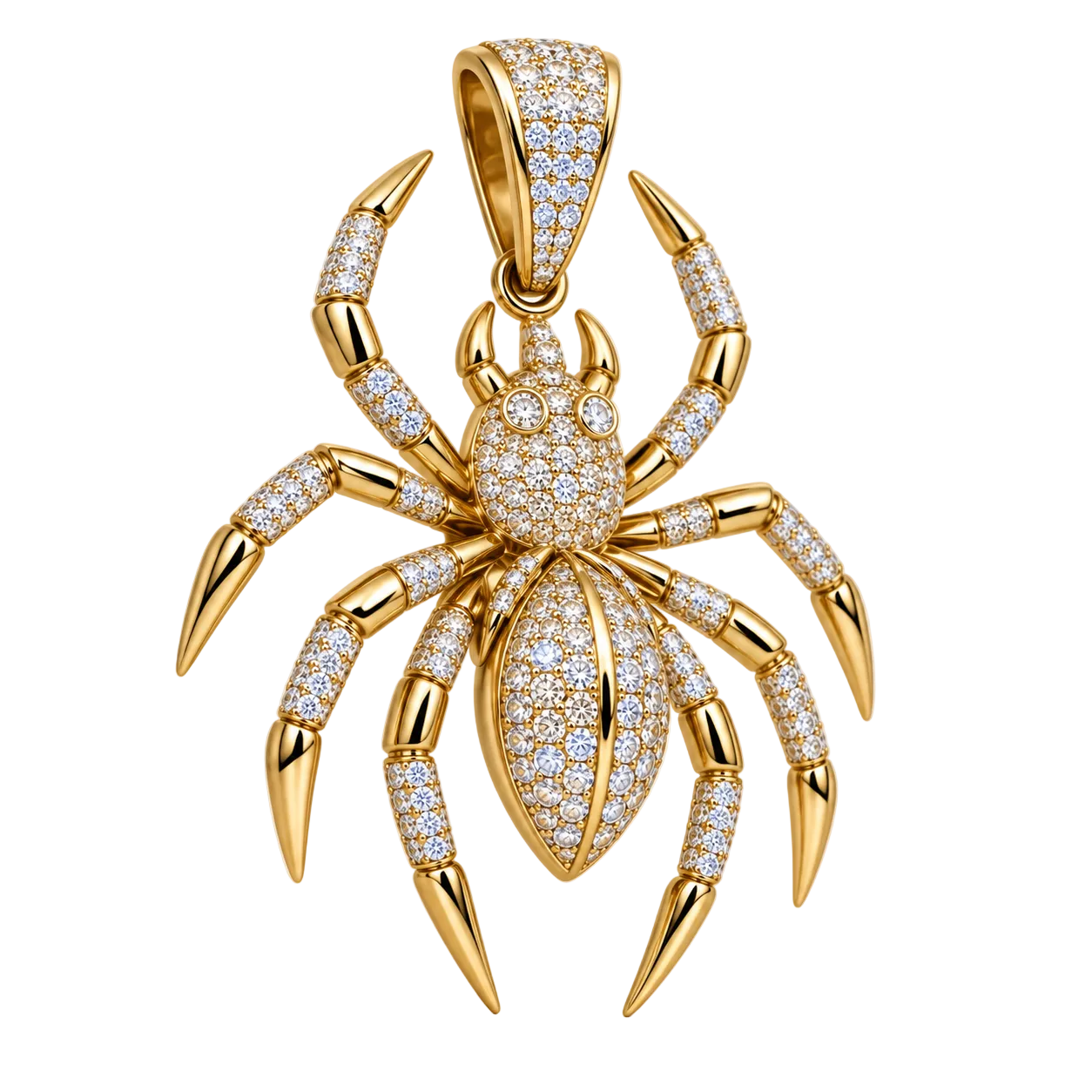 Custom gold and diamond Spider pendant front view