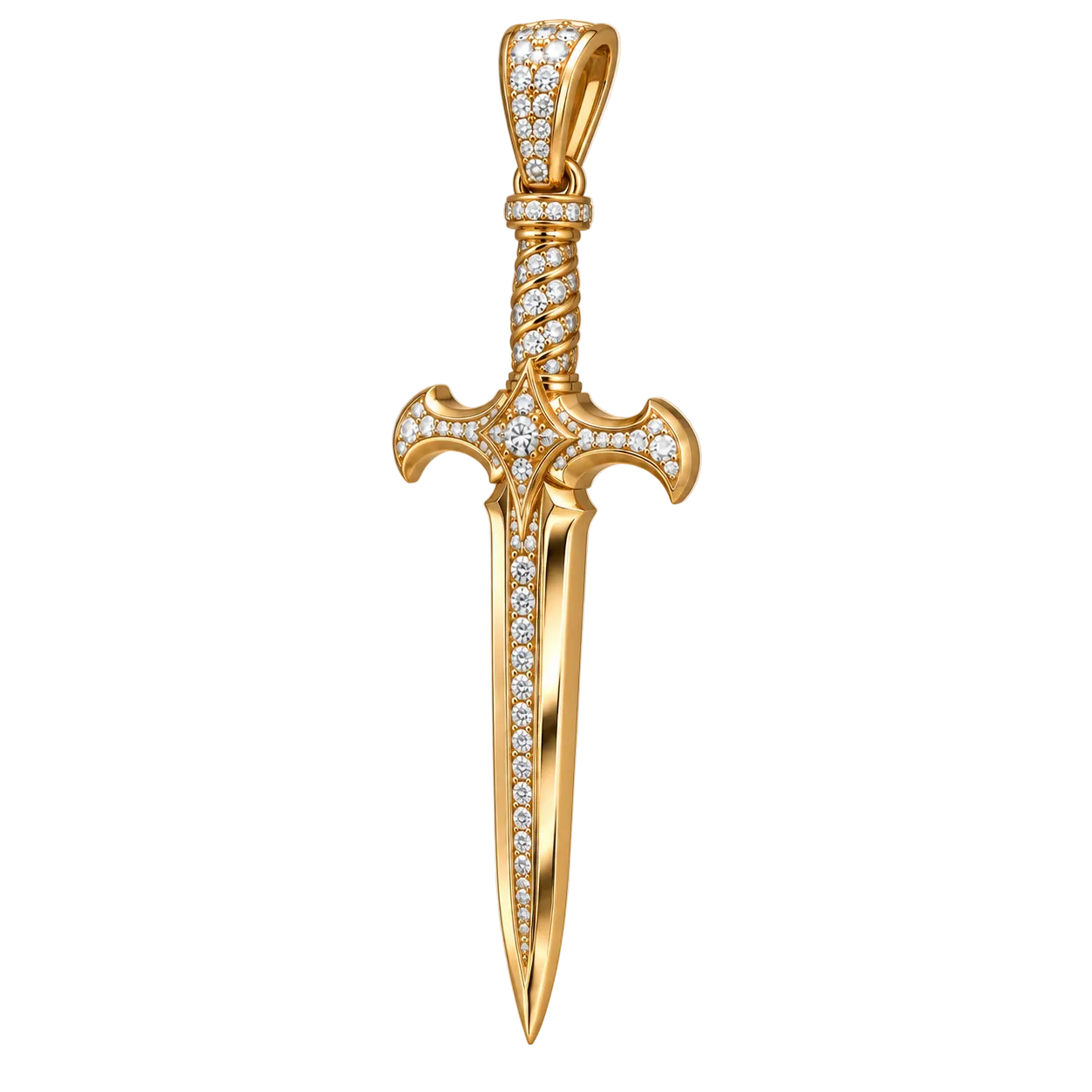 Custom gold and diamond Sword pendant front view