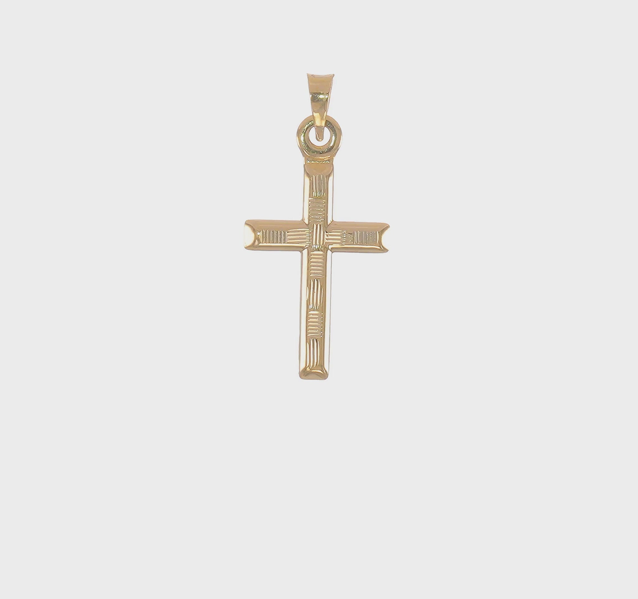 14K yellow gold hollow diamond-cut cross pendant video - K6403