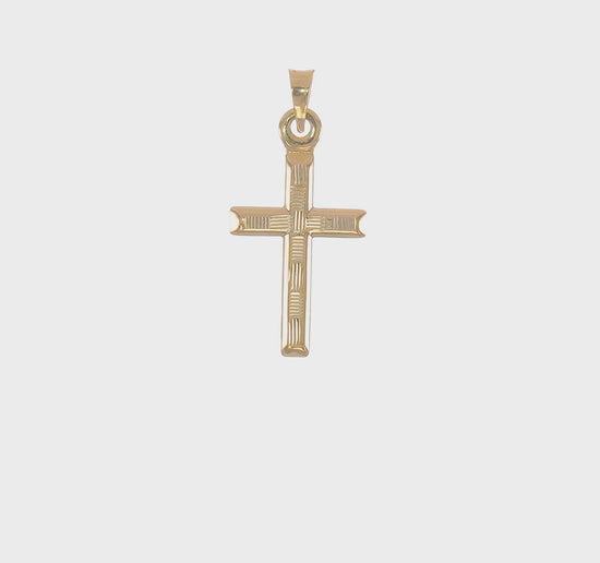 14K yellow gold hollow diamond-cut cross pendant video - K6403