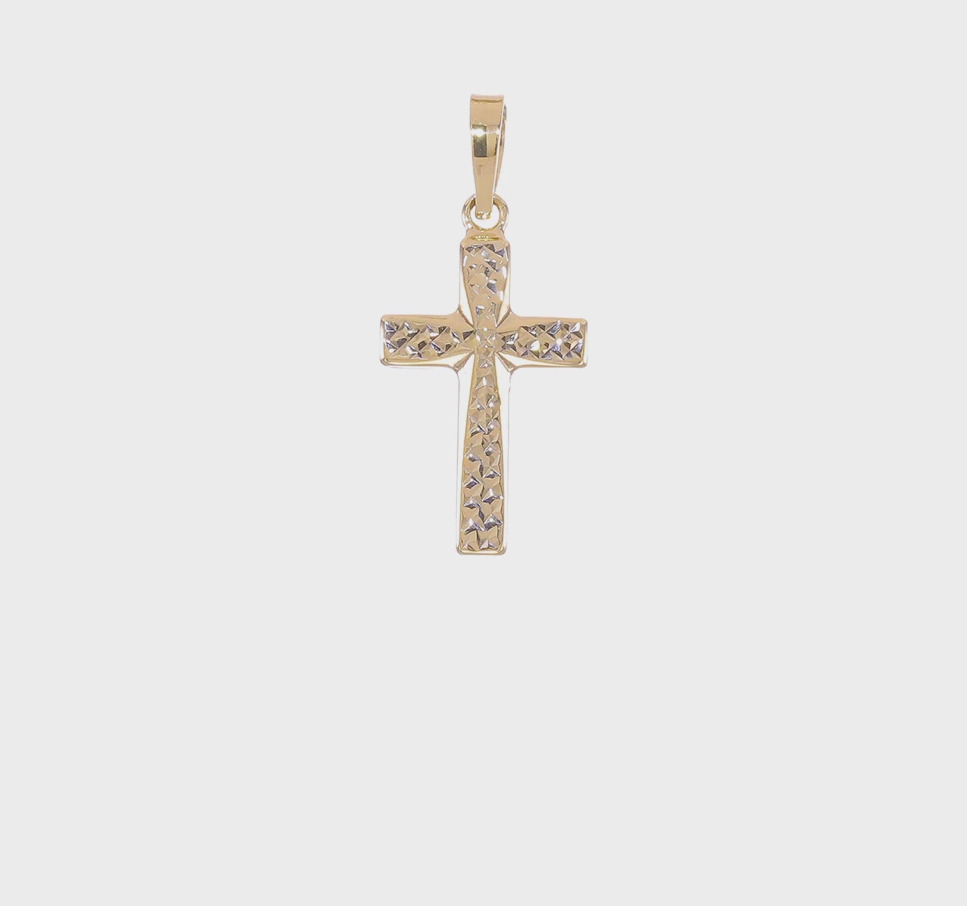 14K yellow gold diamond-cut reversible puffed cross pendant video, large - XR1876